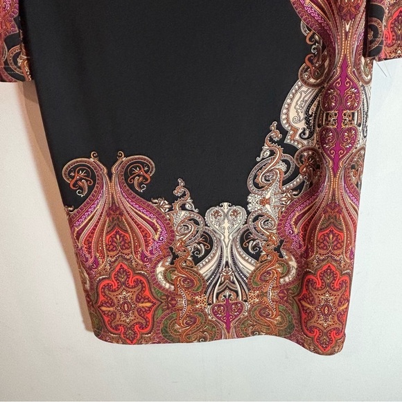 JOSEPH RIBKOFF Sz 16  Paisley Crew Neck Stretchy Lined Long Sleeve Midi Dress - Picture 4 of 10